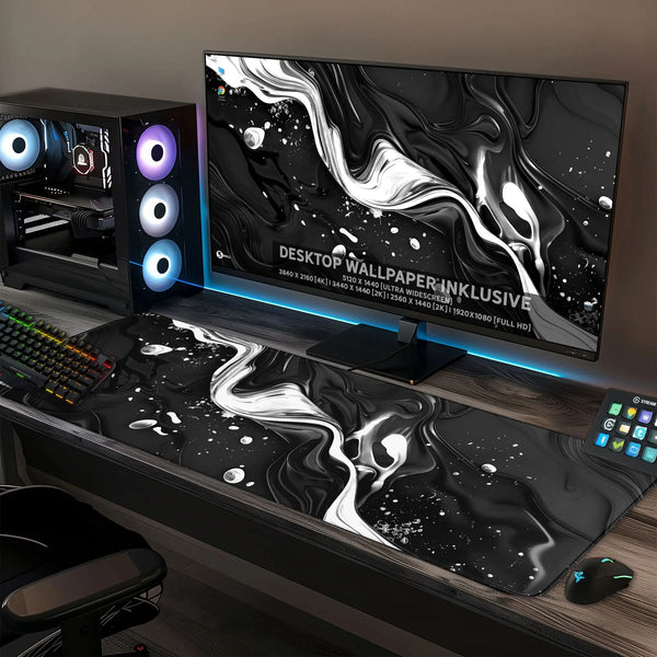 Gaming Mauspad XXL | Liquid Stripe schwarz weiss | PREMIUM-DICKE 4 MM Sunnywall