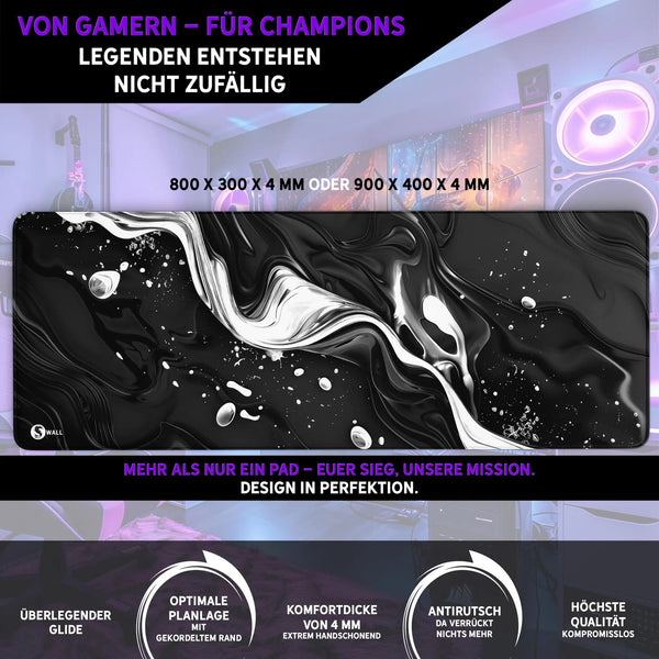 Gaming Mauspad XXL | Liquid Stripe schwarz weiss | PREMIUM-DICKE 4 MM Sunnywall