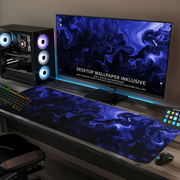 Gaming Mauspad XXL | Liquid  schwarz blau 90Degree | PREMIUM-DICKE 4 MM Sunnywall