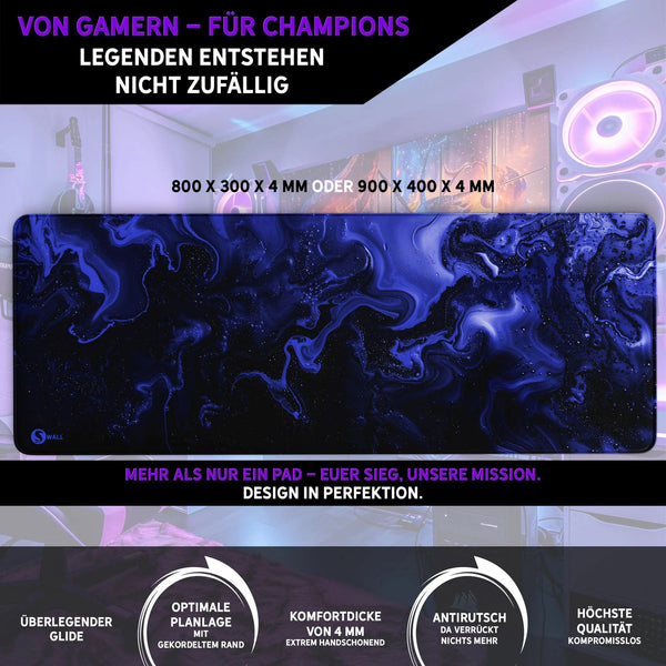 Gaming Mauspad XXL | Liquid  schwarz blau 90Degree | PREMIUM-DICKE 4 MM Sunnywall