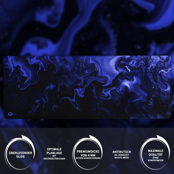 Gaming Mauspad XXL | Liquid  schwarz blau 90Degree | PREMIUM-DICKE 4 MM Sunnywall