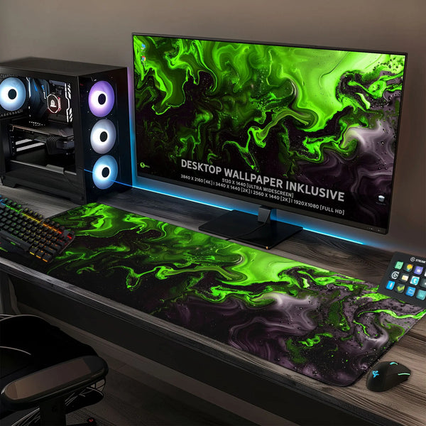 Gaming Mauspad XXL | Liquid  schwarz grün 90Degree | PREMIUM-DICKE 4 MM Sunnywall