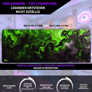 Gaming Mauspad XXL | Liquid  schwarz grün 90Degree | PREMIUM-DICKE 4 MM Sunnywall