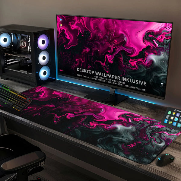 Gaming Mauspad XXL | Liquid  schwarz pink 90Degree | PREMIUM-DICKE 4 MM Sunnywall