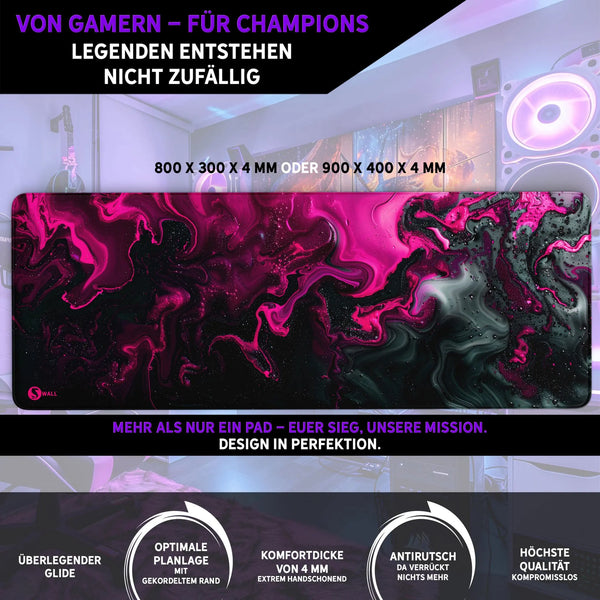 Gaming Mauspad XXL | Liquid  schwarz pink 90Degree | PREMIUM-DICKE 4 MM Sunnywall