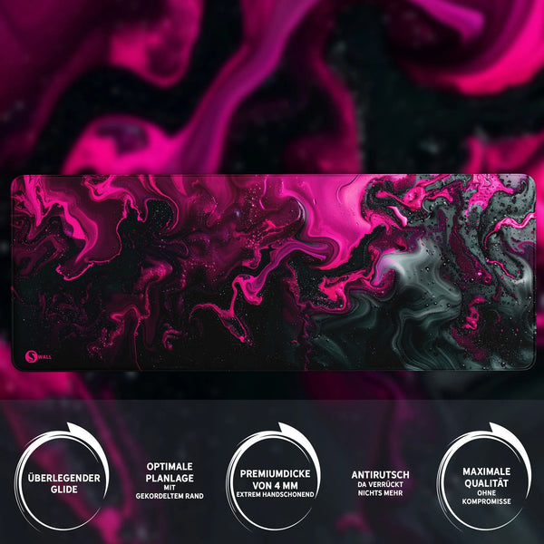 Gaming Mauspad XXL | Liquid  schwarz pink 90Degree | PREMIUM-DICKE 4 MM Sunnywall