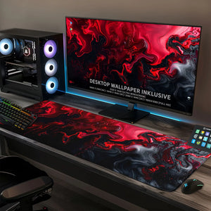 Gaming Mauspad XXL | Liquid  schwarz rot 90Degree | PREMIUM-DICKE 4 MM Sunnywall