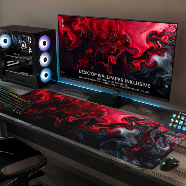 Gaming Mauspad XXL | Liquid  schwarz rot 90Degree | PREMIUM-DICKE 4 MM Sunnywall