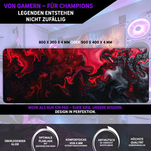 Gaming Mauspad XXL | Liquid  schwarz rot 90Degree | PREMIUM-DICKE 4 MM Sunnywall
