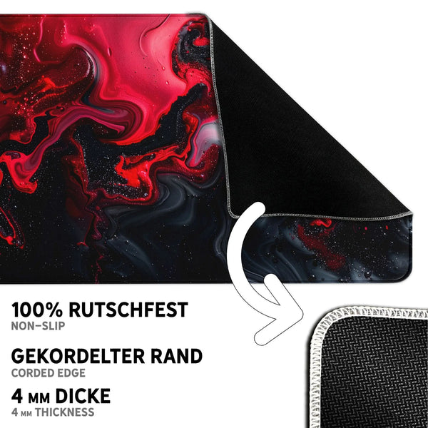 Gaming Mauspad XXL | Liquid  schwarz rot 90Degree | PREMIUM-DICKE 4 MM Sunnywall