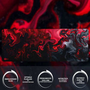 Gaming Mauspad XXL | Liquid  schwarz rot 90Degree | PREMIUM-DICKE 4 MM Sunnywall