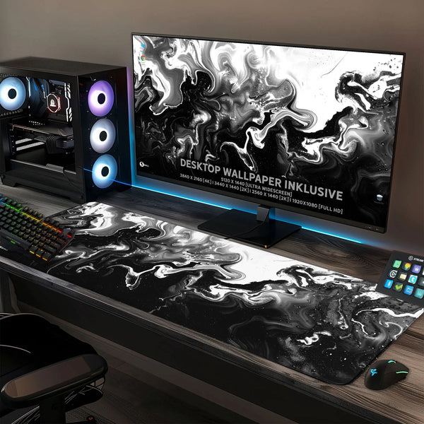 Gaming Mauspad XXL | Liquid  schwarz weiss 90Degree | PREMIUM-DICKE 4 MM Sunnywall