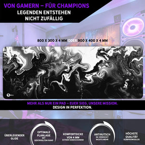 Gaming Mauspad XXL | Liquid  schwarz weiss 90Degree | PREMIUM-DICKE 4 MM Sunnywall