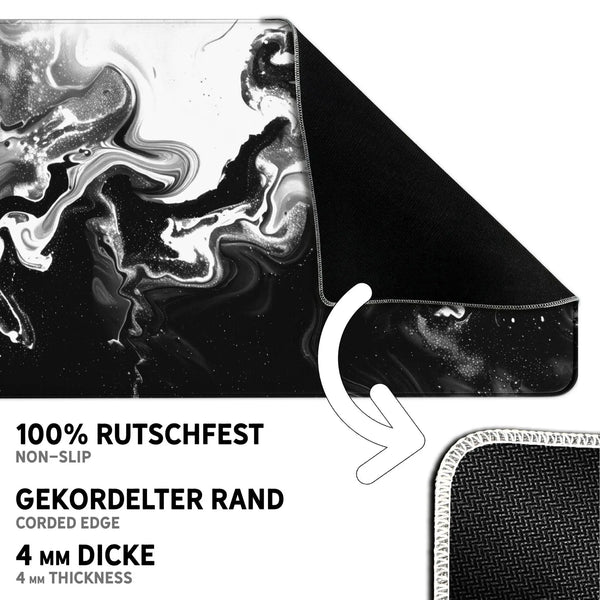 Gaming Mauspad XXL | Liquid  schwarz weiss 90Degree | PREMIUM-DICKE 4 MM Sunnywall