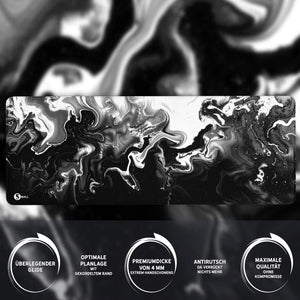 Gaming Mauspad XXL | Liquid  schwarz weiss 90Degree | PREMIUM-DICKE 4 MM Sunnywall