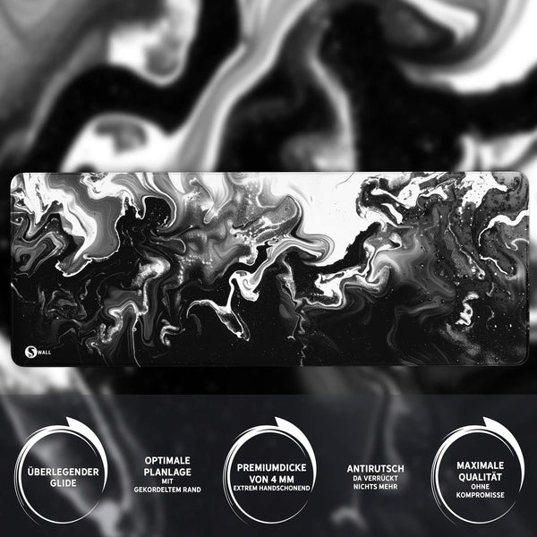Gaming Mauspad XXL | Liquid  schwarz weiss 90Degree | PREMIUM-DICKE 4 MM Sunnywall