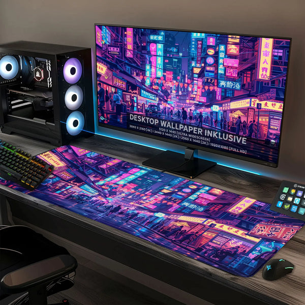 Gaming Mauspad XXL | Neon Tokio | PREMIUM-DICKE 4 MM Sunnywall