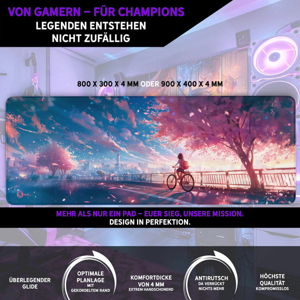 Gaming Mauspad XXL | Sakura City Skyline - Anime  | PREMIUM-DICKE 4 MM Sunnywall