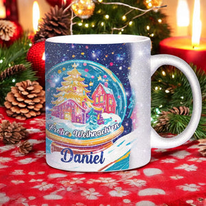 Glitzertasse - Frohe Weihnachten Tasse - Schneekugel mit Wunschname - Verschiedene Farben und Glitzertasse Sunnywall