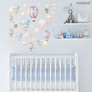Heißluftballons - Wandtattoo Kinderzimmer Baby Wandaufkleber - 3 x A4 Set Sunnywall