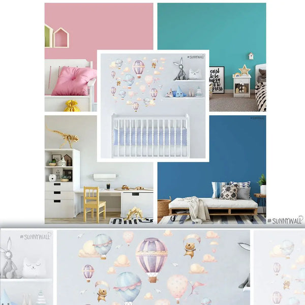 Heißluftballons - Wandtattoo Kinderzimmer Baby Wandaufkleber - 3 x A4 Set Sunnywall