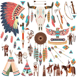 Indianerzimmer Wandtattoo XXL Set | Kinderzimmer Aufkleber bunt Wanddeko Sunnywall