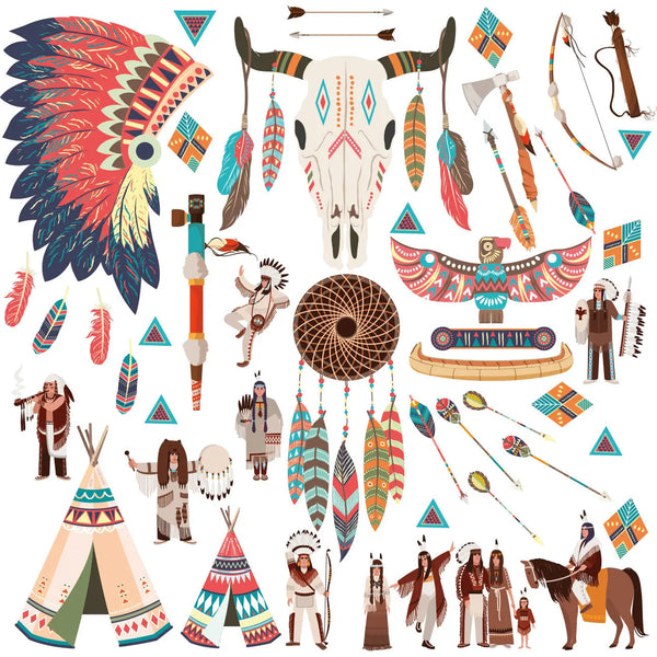 Indianerzimmer Wandtattoo XXL Set | Kinderzimmer Aufkleber bunt Wanddeko Sunnywall