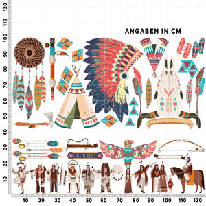 Indianerzimmer Wandtattoo XXL Set | Kinderzimmer Aufkleber bunt Wanddeko Sunnywall