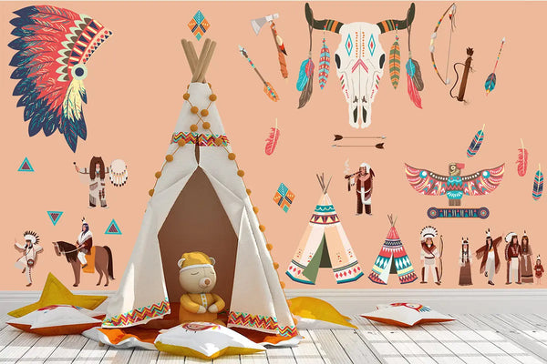 Indianerzimmer Wandtattoo XXL Set | Kinderzimmer Aufkleber bunt Wanddeko Sunnywall