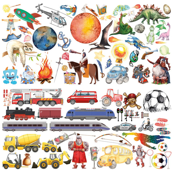 Jungs MIX Toysland Wandtattoo XXL Set | Kinderzimmer Aufkleber bunt Wanddeko Sunnywall