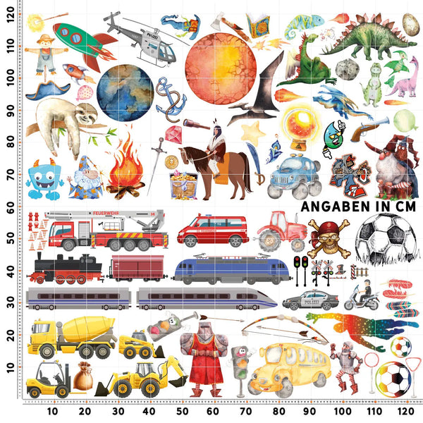 Jungs MIX Toysland Wandtattoo XXL Set | Kinderzimmer Aufkleber bunt Wanddeko Sunnywall