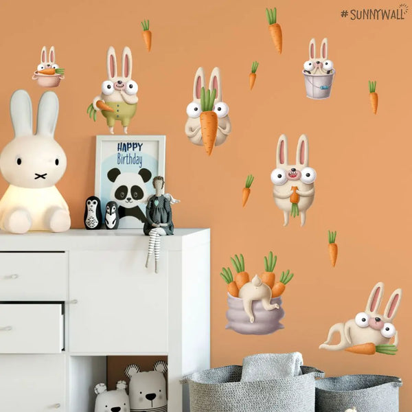 Küchen Hasen Comic - Wandtattoo Kinderzimmer Baby Wandaufkleber Sunnywall
