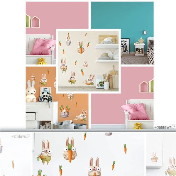 Küchen Hasen Comic - Wandtattoo Kinderzimmer Baby Wandaufkleber Sunnywall