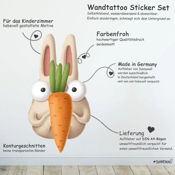 Küchen Hasen Comic - Wandtattoo Kinderzimmer Baby Wandaufkleber Sunnywall