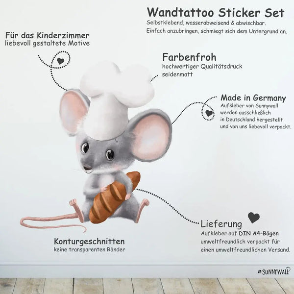 Küchenchef Chilly Maus  - Wandtattoo Kinderzimmer Küche Wandaufkleber Sunnywall