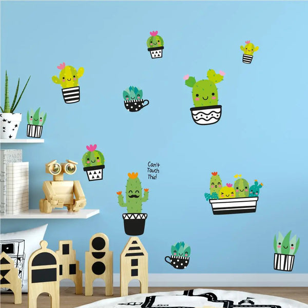 Kakteen Kaktus Charaktere - Wandtattoo Kinderzimmer Baby Wandaufkleber - 6 x A4 Set Sunnywall