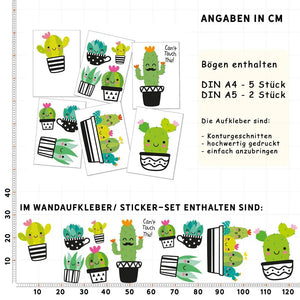 Kakteen Kaktus Charaktere - Wandtattoo Kinderzimmer Baby Wandaufkleber - 6 x A4 Set Sunnywall