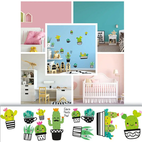 Kakteen Kaktus Charaktere - Wandtattoo Kinderzimmer Baby Wandaufkleber - 6 x A4 Set Sunnywall