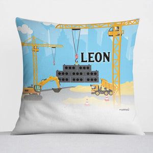 Kissen mit Reißverschluss Baustelle Baufahrzeug Bagger – Personalisiert mit Namen Sunnywall