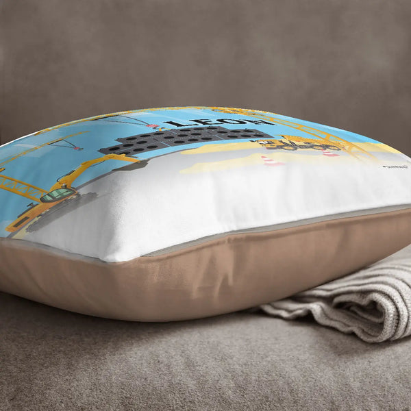 Kissen mit Reißverschluss Baustelle Baufahrzeug Bagger – Personalisiert mit Namen Sunnywall