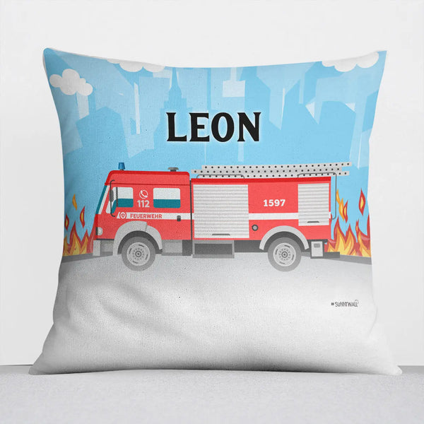 Kissen mit Reißverschluss Feuerwehr – Personalisiert mit Namen Sunnywall