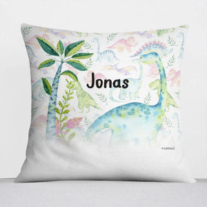 Kissen mit Reißverschluss Langhals Dinosaurier – Personalisiert mit Namen Sunnywall