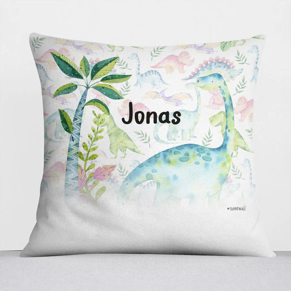 Kissen mit Reißverschluss Langhals Dinosaurier – Personalisiert mit Namen Sunnywall