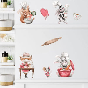 Kleine Kochstube - Herr Hase und Freunde - Wandtattoo Kinderzimmer Küche Wandaufkleber Sunnywall