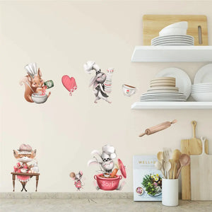 Kleine Kochstube - Herr Hase und Freunde - Wandtattoo Kinderzimmer Küche Wandaufkleber Sunnywall
