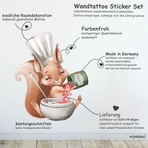 Kleine Kochstube - Herr Hase und Freunde - Wandtattoo Kinderzimmer Küche Wandaufkleber Sunnywall