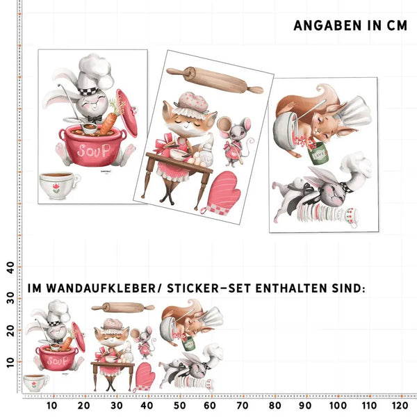 Kleine Kochstube - Herr Hase und Freunde - Wandtattoo Kinderzimmer Küche Wandaufkleber Sunnywall