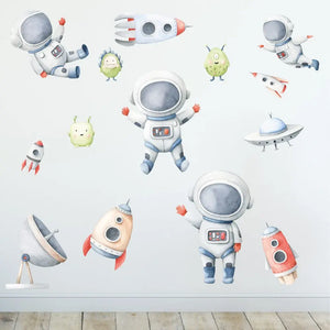 Kleiner Astronaut Weltraum - Wandtattoo Kinderzimmer Baby Wandaufkleber - 6 x A4 Set Sunnywall