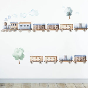 Kleiner Zug mit Waggons - Wandtattoo Kinderzimmer Baby Wandaufkleber - 3 x A4 Set Sunnywall