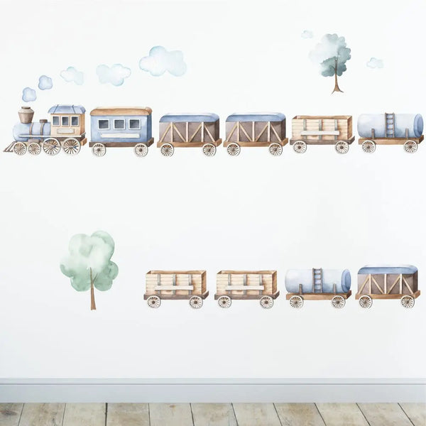 Kleiner Zug mit Waggons - Wandtattoo Kinderzimmer Baby Wandaufkleber - 3 x A4 Set Sunnywall